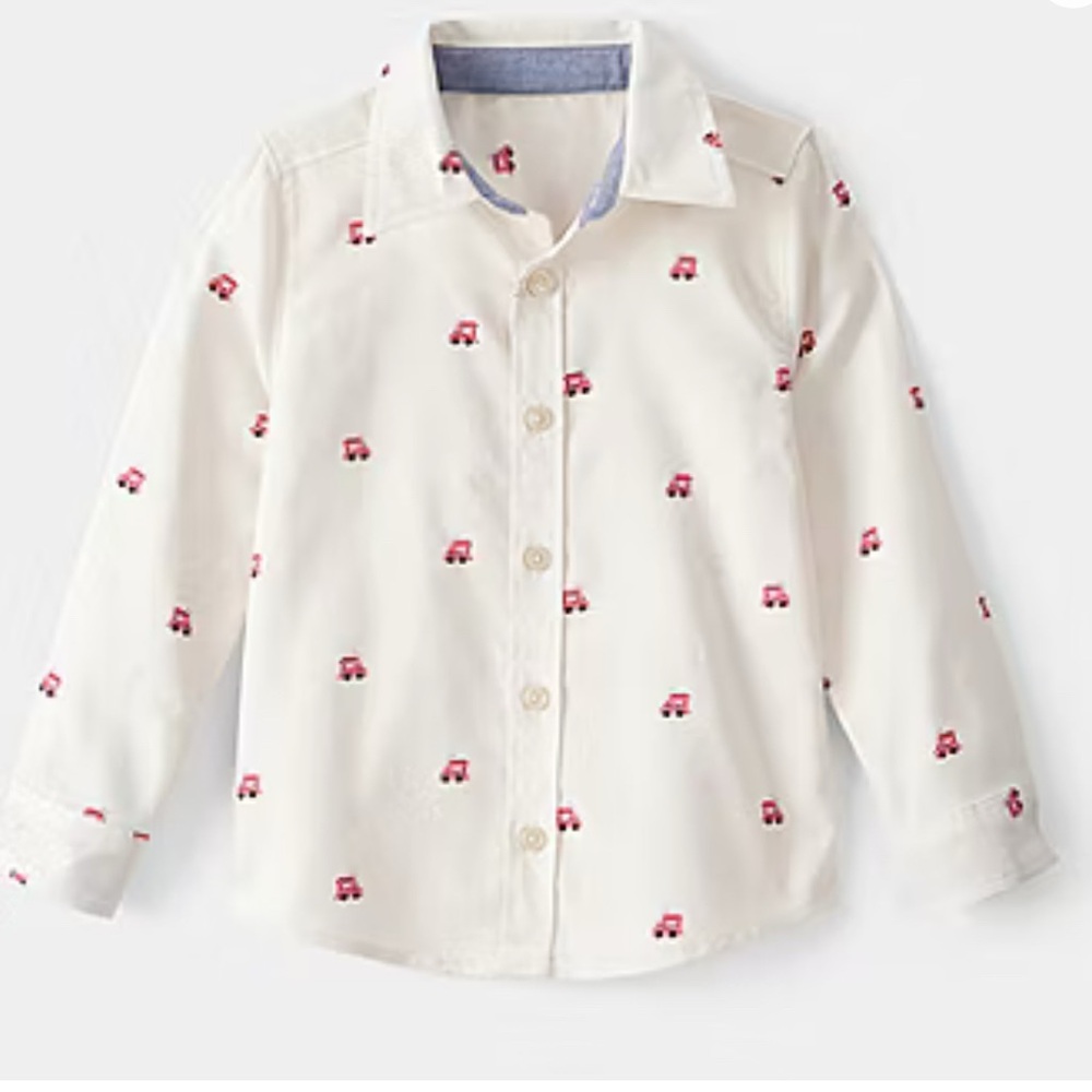 OshKosh B'gosh Cream Button-Down Shirt with Red Train Print